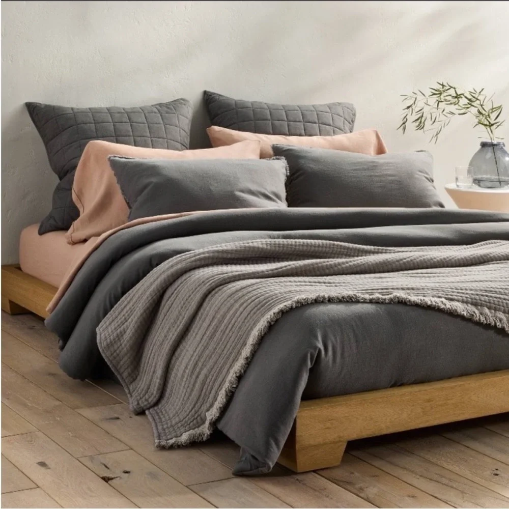 NWT Full/Queen Heavyweight Linen Blend Comforter & Sham Set Dark Gray - Casaluna